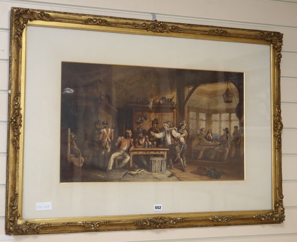 Whenert (19th century), watercolour, The Enlisting Party, 40 x 69cm